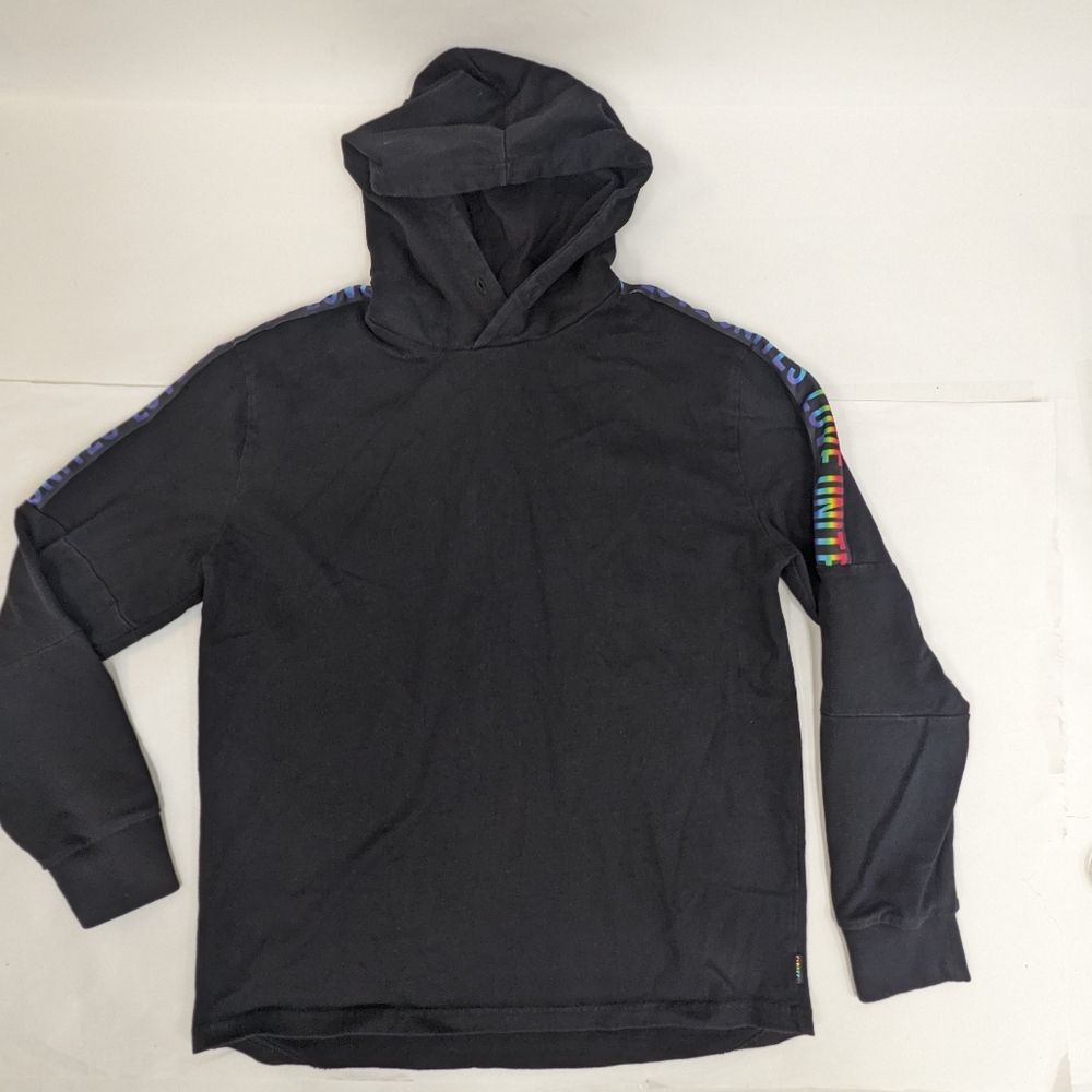 Black hoodie rainbow LOVE UNITES pride sweatshirt medium [257]